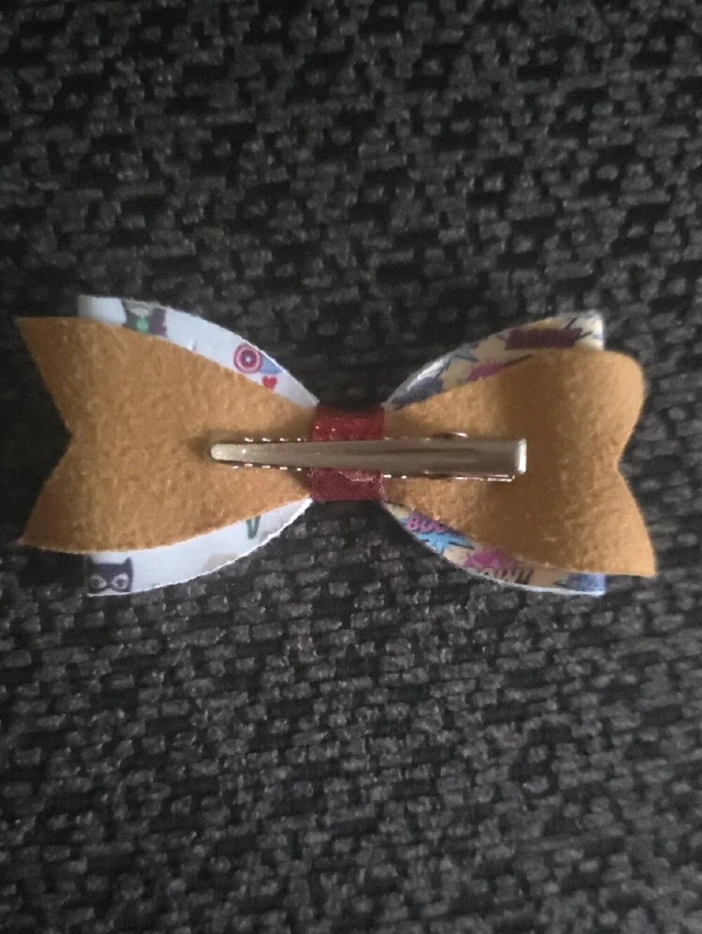 Kids Superhero Comic Bow Hair Clip - Red and Cream